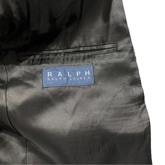 Ralph Ralph Lauren Black & Grey Penstriped Wool Cashmere Suit Jacket Sz 44R EUC - Picture 11 of 12